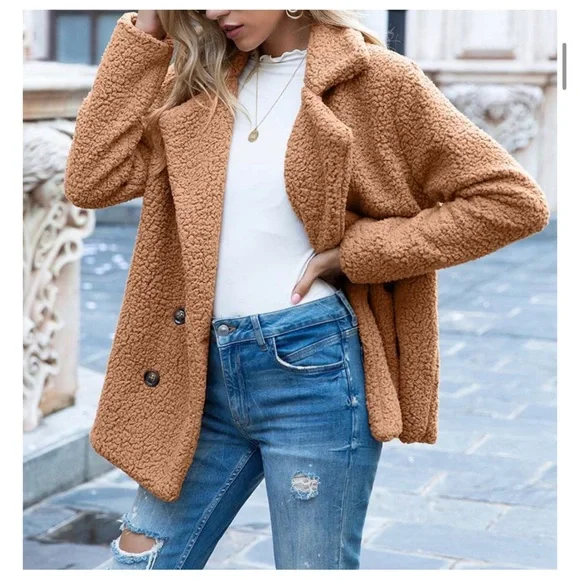 34 Chic Fuzzy Fall Side Pockets Jacket - Picture 3 of 4